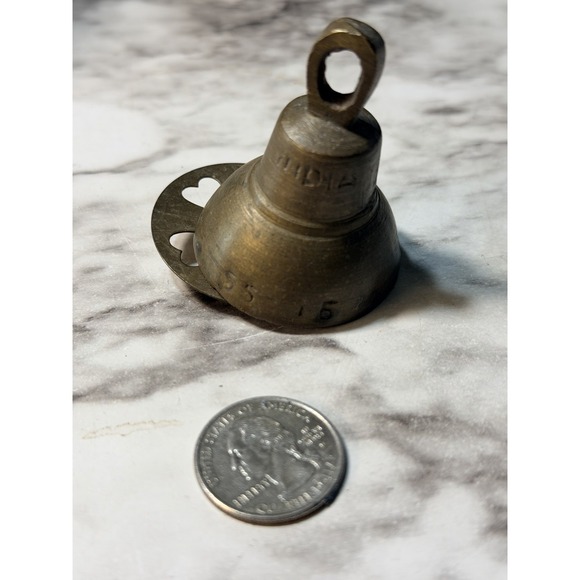 VTG SMALL BRASS BELL INSCRIBED 55-16 ~ 2" T x 1.5" W (2850) - Picture 3 of 10